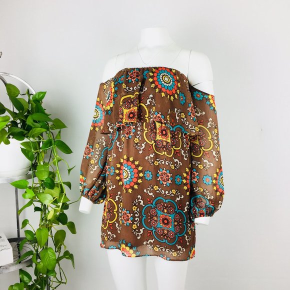 Judith March Anthropologie bohemian off-shoulder mini dress S - Picture 2 of 6